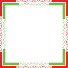Decorative geometric border with red and green corners isolated on white background