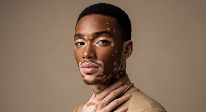 Portrait of a confident young man with vitiligo showcasing natural beauty and individuality