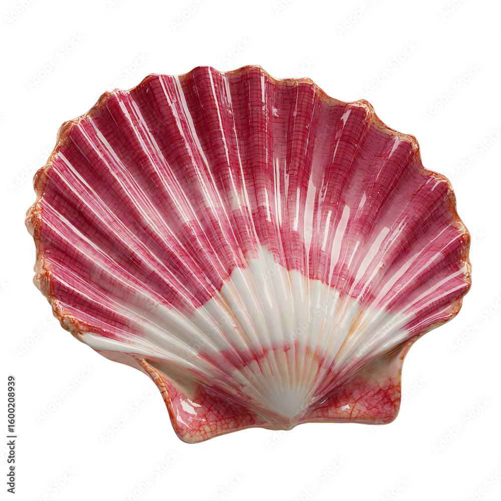 Wall mural Delicate ceramic seashell display object with pink and white gradient design, isolated on transparent background