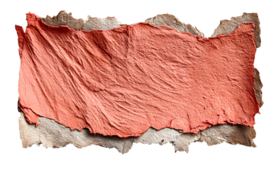 Rectangular piece of peach-colored torn paper with rough edges on transparent background.