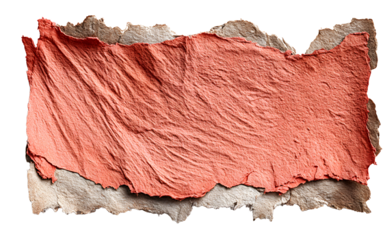 Rectangular piece of peach-colored torn paper with rough edges on transparent background.