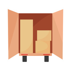 Cardboard boxes in the trunk of the truck. Delivery and moving service. Vector flat illustration.