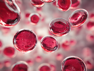 Abstract close-up of red cells floating in space-like environment.
