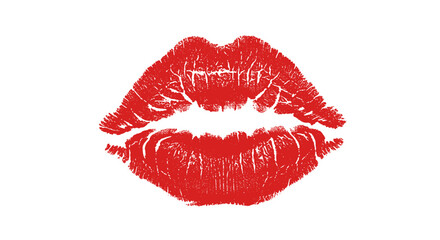 Fototapeta premium Red lip print on white background with detailed texture
