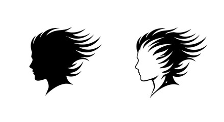 Dynamic female silhouettes with windblown hair in bold contrast style