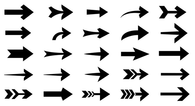 Collection of black arrow shapes pointing in various directions
