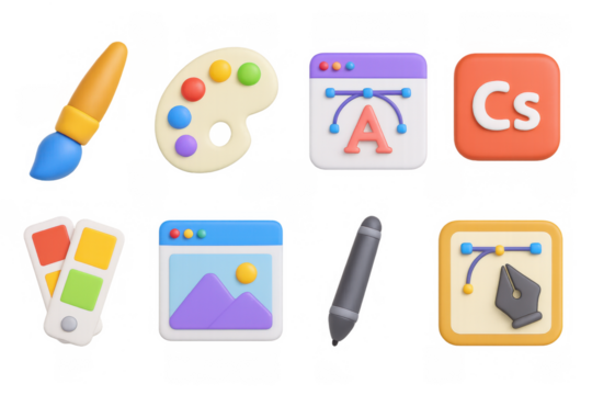 Creative design tools 3d icons for digital art and graphic design projects