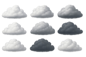 Set of realistic cloud designs in various shades from light to dark