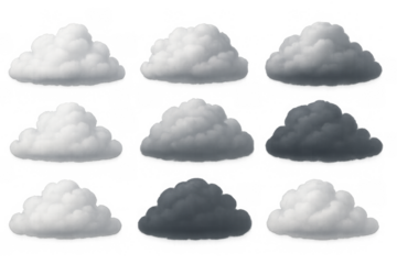 Set of realistic cloud designs in various shades from light to dark
