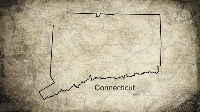 Connecticut map drawn on a cartography background sheet of paper