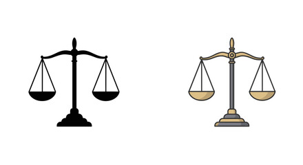 Classic and modern balance scales in silhouette and colored design