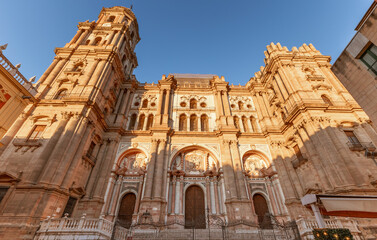 Main facade of the Cathedral of Malaga, in Andalusia, Spain, a jewel of Renaissance architecture