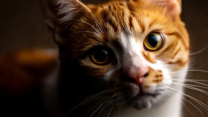 Orange and white feline with striking amber eyes and whiskers image