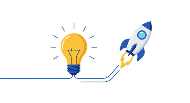 Innovation and launch symbolized by lightbulb and rocket