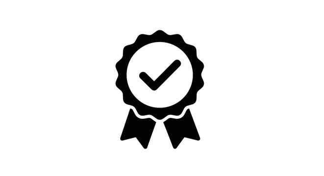 Simple icon of certification badge with checkmark in monochrome style