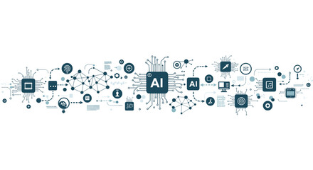 Ai network connections with digital technology icons and circuit patte