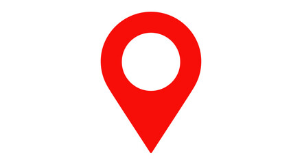 Bright red location pin icon on white background