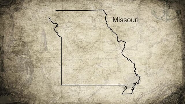 Missouri map drawn on a cartography background sheet of paper