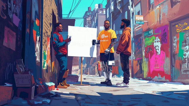 Creative collaboration in a vibrant urban alleyway during the day