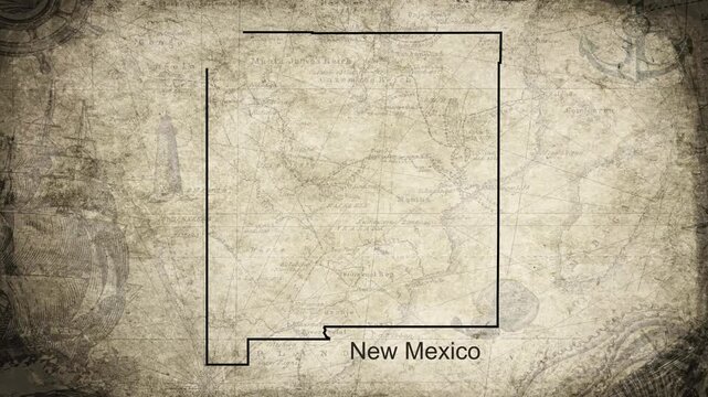 New Mexico map drawn on a cartography background sheet of paper