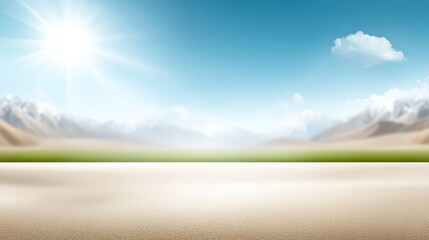 Minimal natural landscape featuring wide-angle view of valley between two mountain ranges, wide open space with soft natural light, blurred background elements like distant mountains or ocean