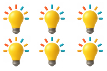 Vibrant yellow light bulbs with colorful neon glow variations