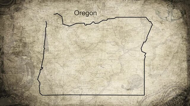 Oregon map drawn on a cartography background sheet of paper