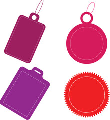 Four colorful tags and labels for shopping and pricing isolated on white background