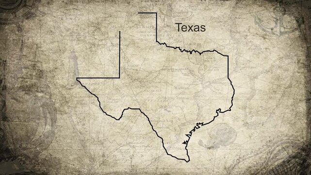 Texas map drawn on a cartography background sheet of paper
