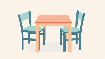 Fototapeta premium Simple illustration of a table and two chairs.