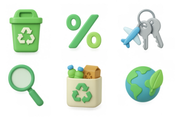 Eco-friendly 3d icons set featuring recycling and sustainability themes