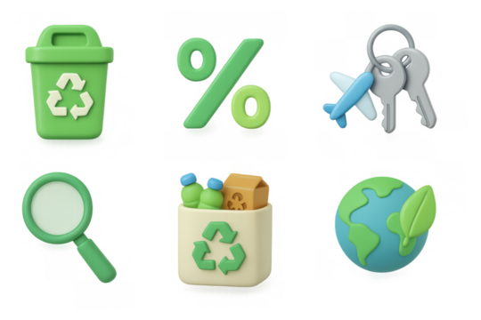 Eco-friendly 3d icons set featuring recycling and sustainability themes
