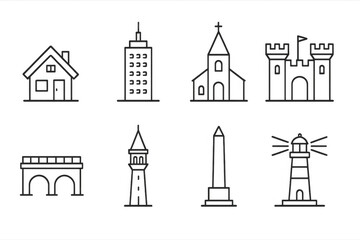 Fototapeta premium Iconic landmark sketches: simple architectural symbols for design