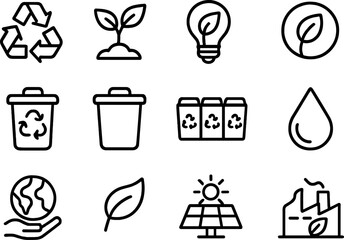 Icons of sustainability showcasing recycling, nature, and renewable energy initiatives for eco-friendly practices
