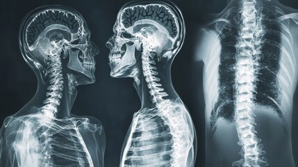 different body parts through medical x-ray scans. Spine, head, hands, rib cages -