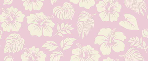 Aloha hibiscus flower Hawaiian tropical seamless pattern.  © andin