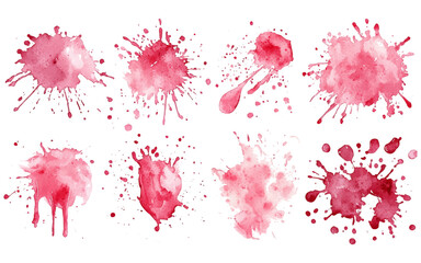 A vivid array of watercolor paint splatters and swatches in warm tones, ideal for artistic backgrounds and creative design elements
