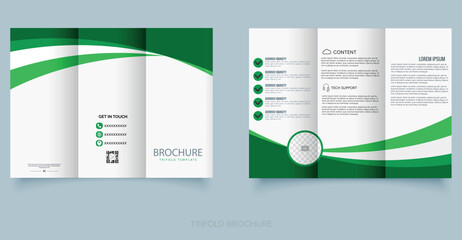 Green trifold brochure template. For Eco companies and green energy