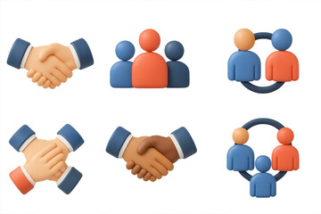 3d handshake and teamwork icons for business and collaboration concepts