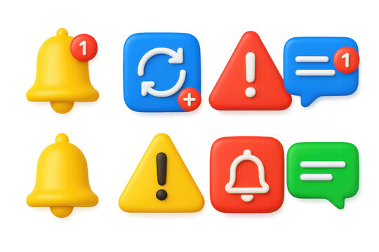 Colorful 3d notification icons set with alerts and messages