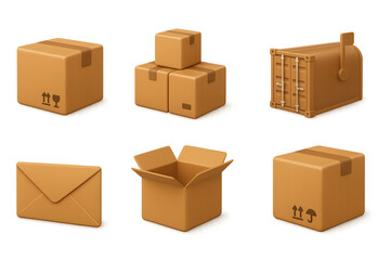 Fototapeta premium Realistic cardboard boxes and envelopes set for shipping and packaging