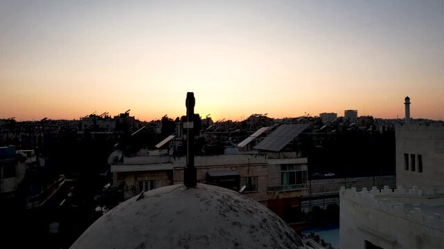 Sunset Aerial Footage of Latin Church in Azizia &ndash; Aleppo.