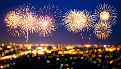 街を彩る夏の花火大会　玉ボケ　華やかな光景