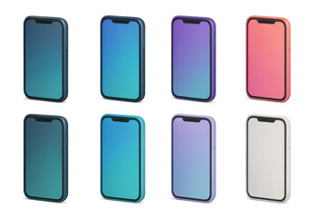 Colorful gradient smartphone mockups with glossy effects