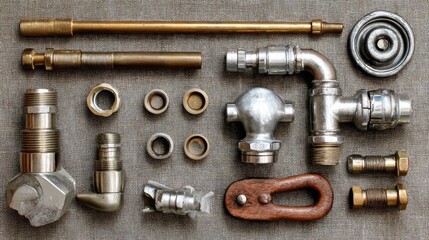 Kitchen sink parts laid out neatly with plumbing repair tools