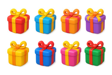 Fototapeta premium Colorful gift boxes with bows in 3d style for celebrations and holidays
