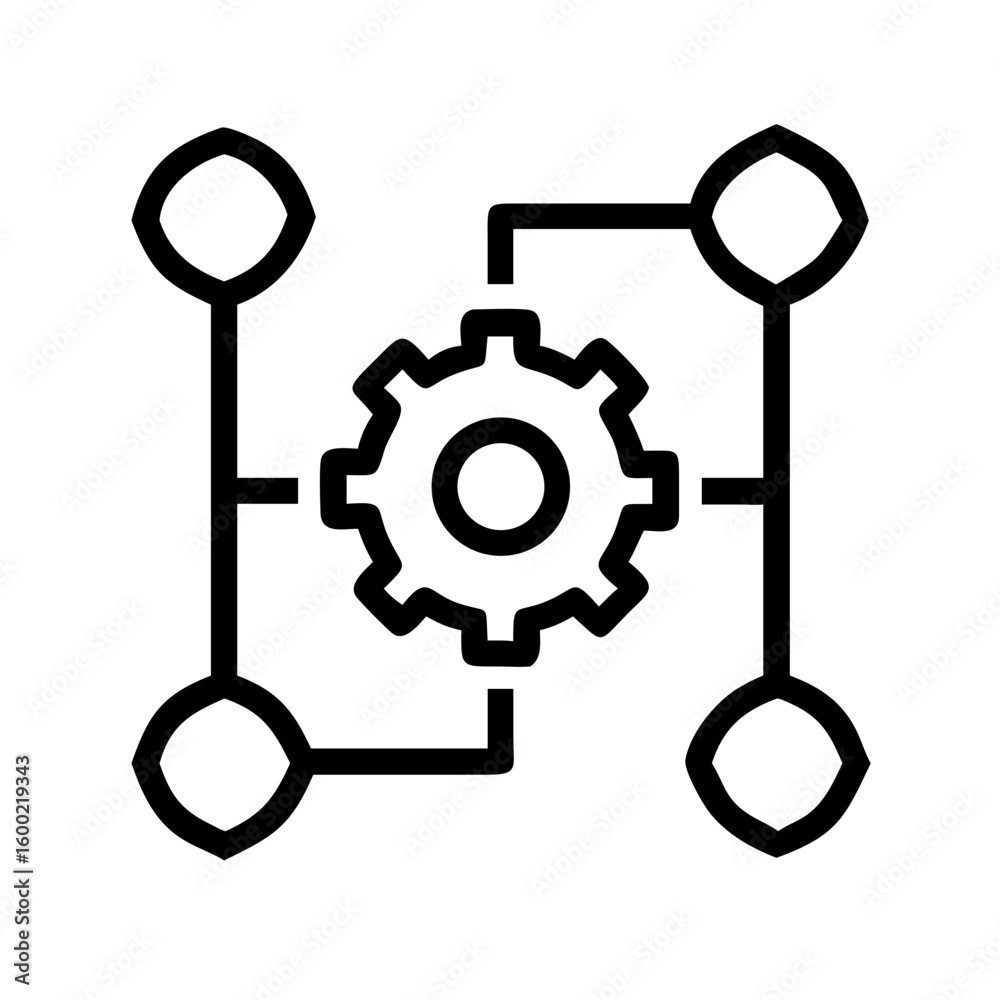 Poster gear mechanism process diagram icon for engineering workflow automation and system integration desig