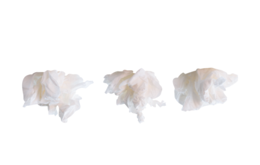 Side view set of screwed or crumpled white tissue paper balls isolated with clipping path in png file format