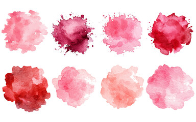 A vivid array of watercolor paint splatters and swatches in warm tones, ideal for artistic backgrounds and creative design elements