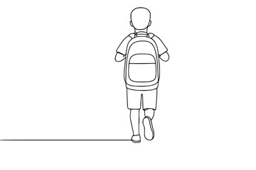 Child with Backpack Walking Away in Continuous Line Art Style